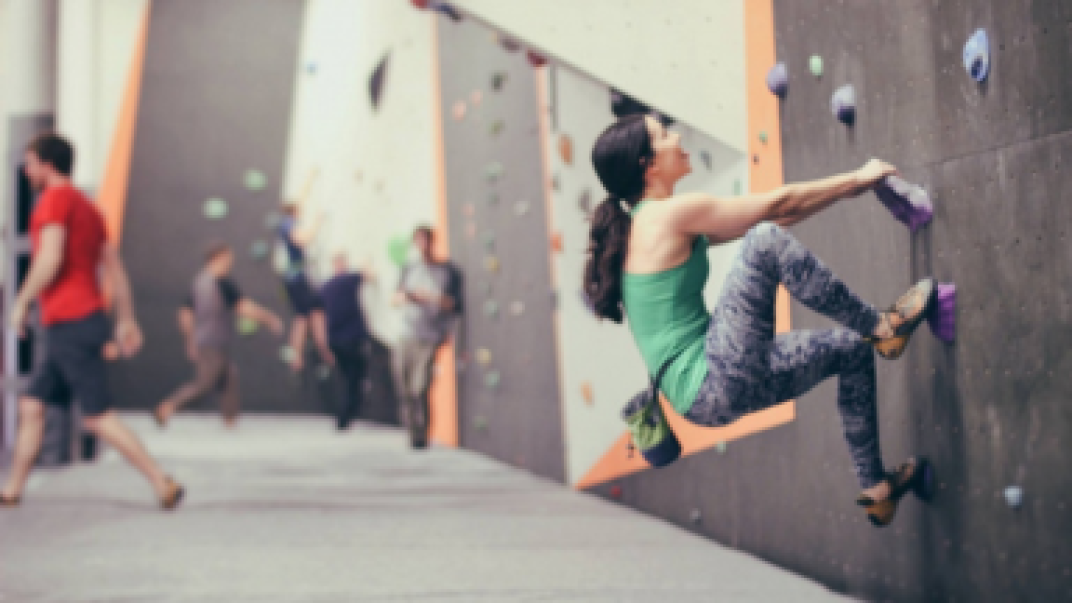 people climbing rock wall